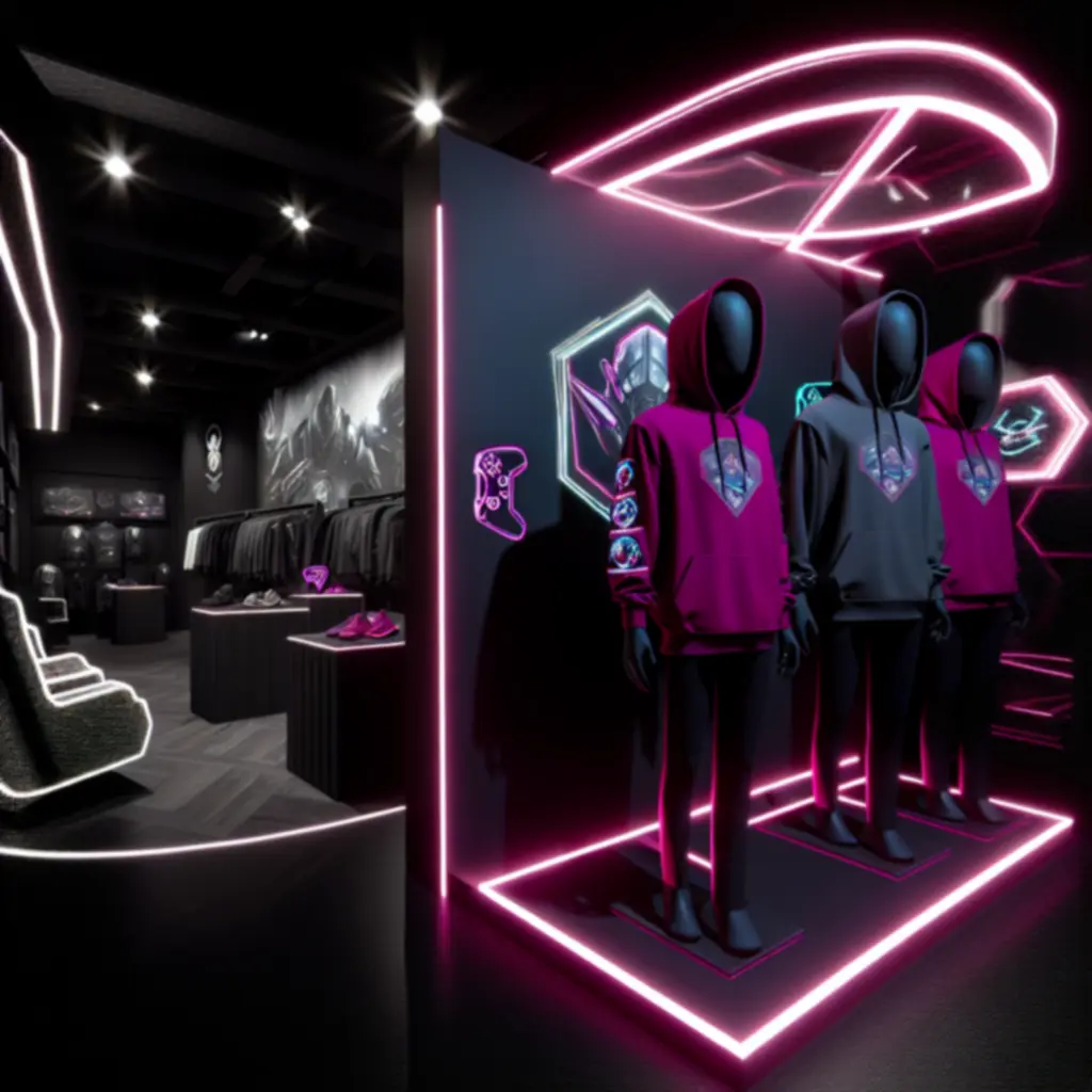 Ekskluzywna odzież Plonexia: bluzy, t-shirty i czapki na ciemnym tle gamingowym