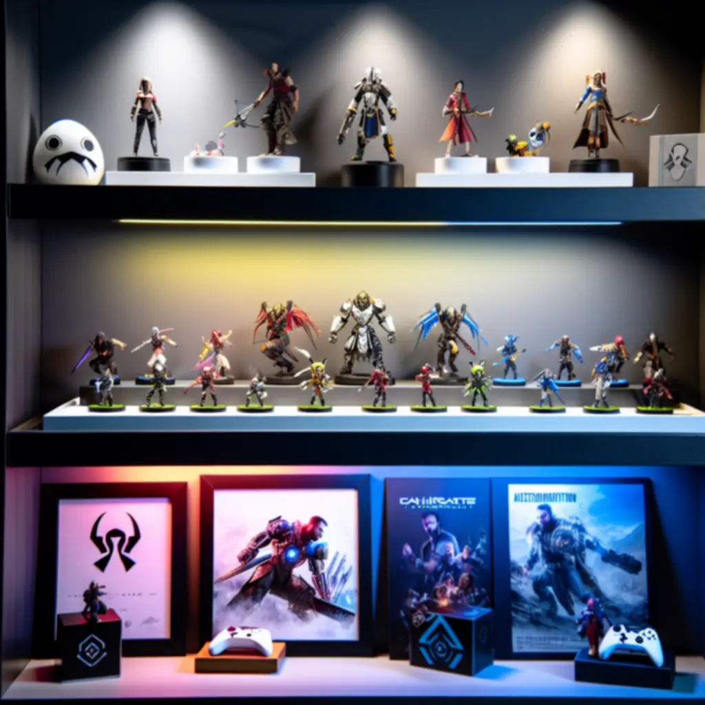 Kolekcjonerskie figurki, plakaty i gadżety Plonexia na gamingowym biurku