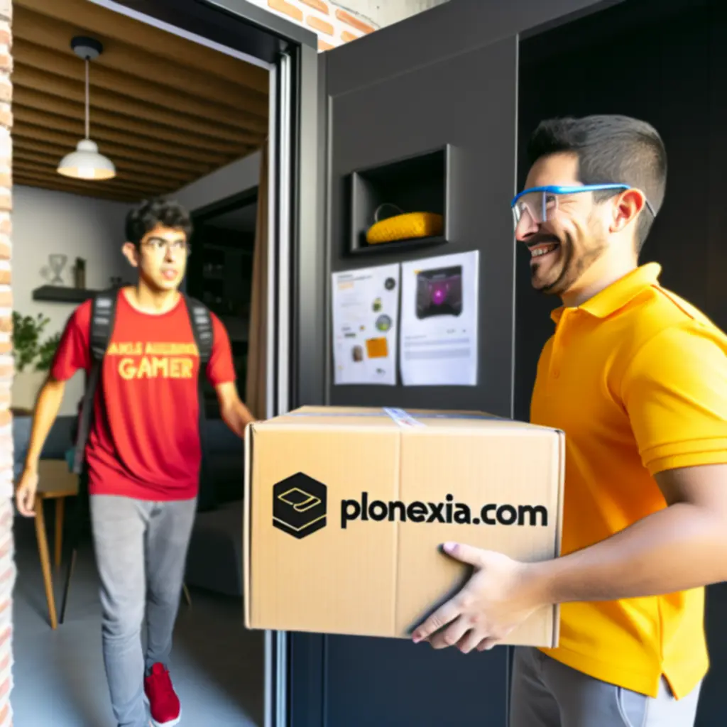Kuriera dostarczającego paczkę ze sprzętem gamingowym Plonexia