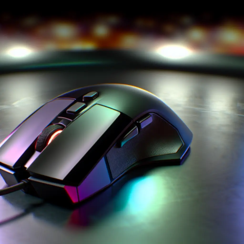 Zbliżenie na gamingową mysz z podświetleniem i precyzyjnym sensorem