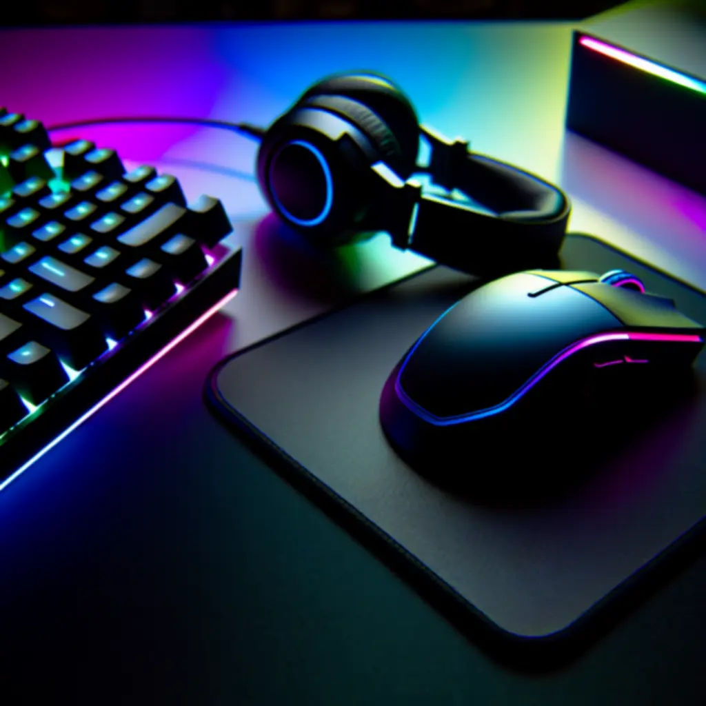 Zaawansowane podświetlenie RGB na peryferiach gamingowych w ciemnym setupie